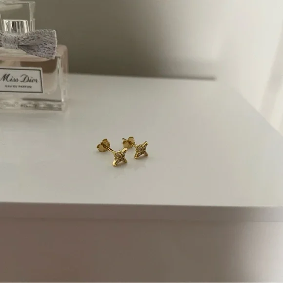 3/$25 925 Sterling Silver Gold Rhinestone Star Stud Earrings - Picture 2 of 3